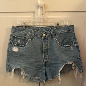 Levi's Blue Distressed Jean Shorts